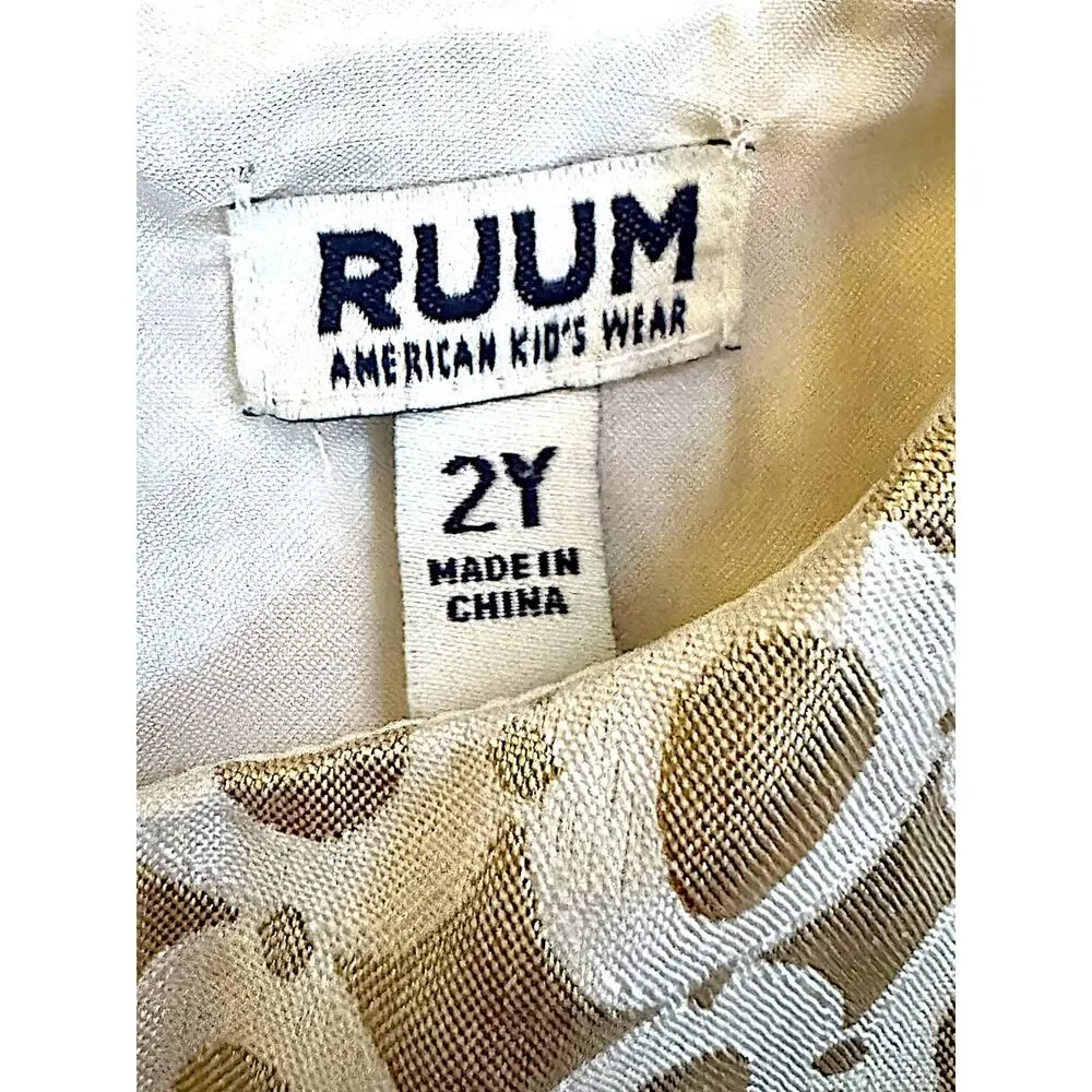RUUM Girls Gold Metallic Jacquard Party Dress | Size 2Y